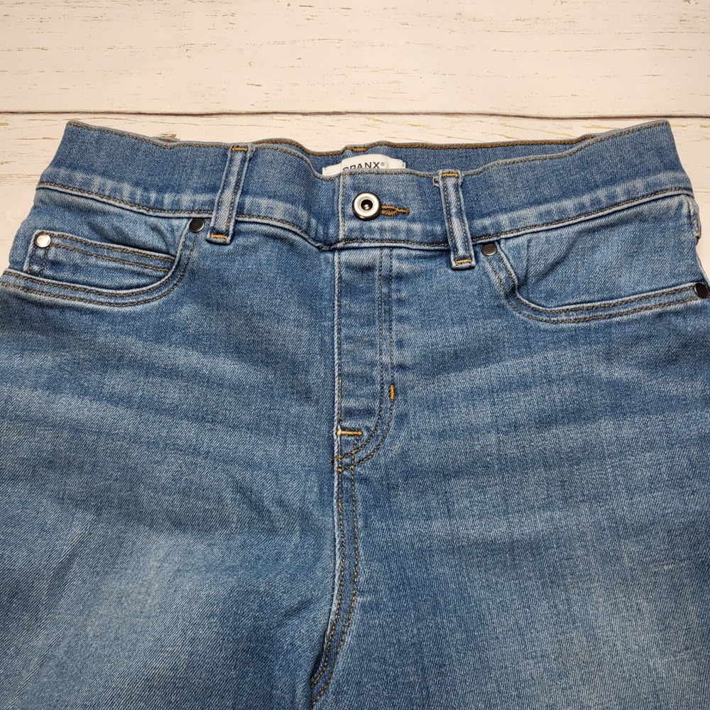 Spanx Blue Pull On Crop Wide Leg Jeans High Waist Denim Stretch Minimalist Large - Picture 4 of 8